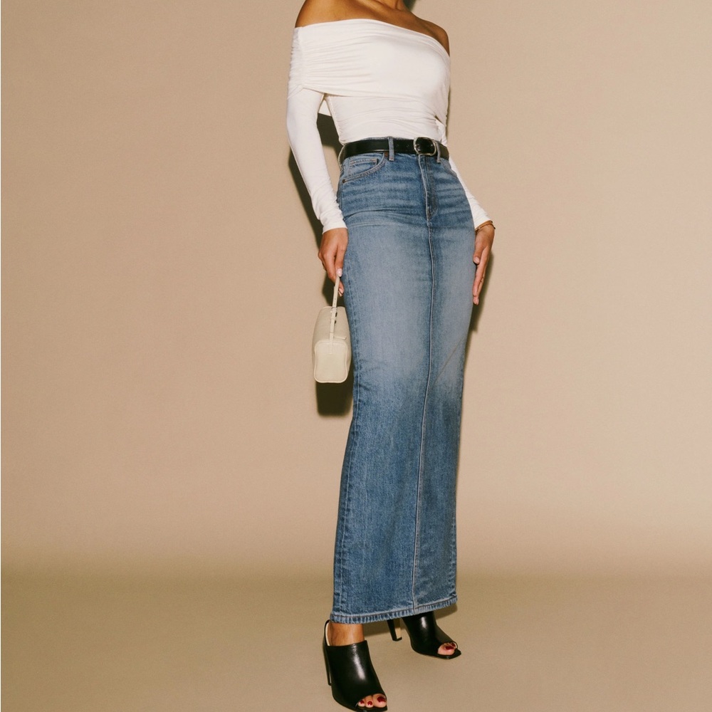 Reformation Daria Ultra High Rise Denim Maxi Skirt Merritt 28 🤍 - Picture 2 of 8